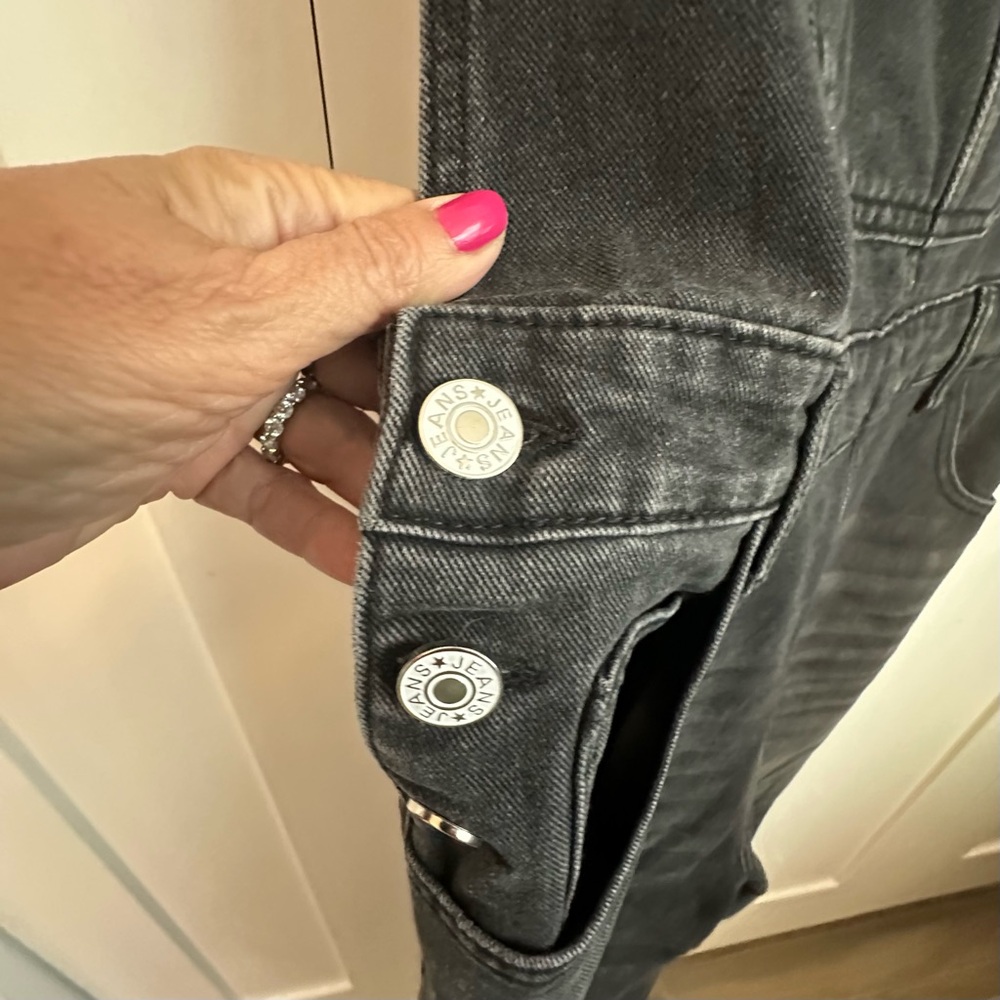 Washed Black Denim Overalls with Front Bib Pocket - Picture 4 of 7